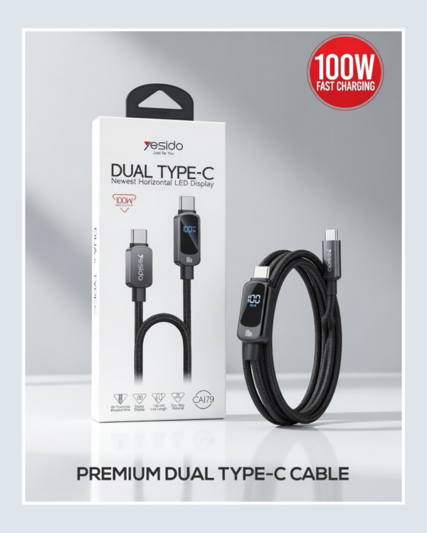 Yesido CA179 100W USB-C to USB-C Fast Charging Cable with LED Power Display
