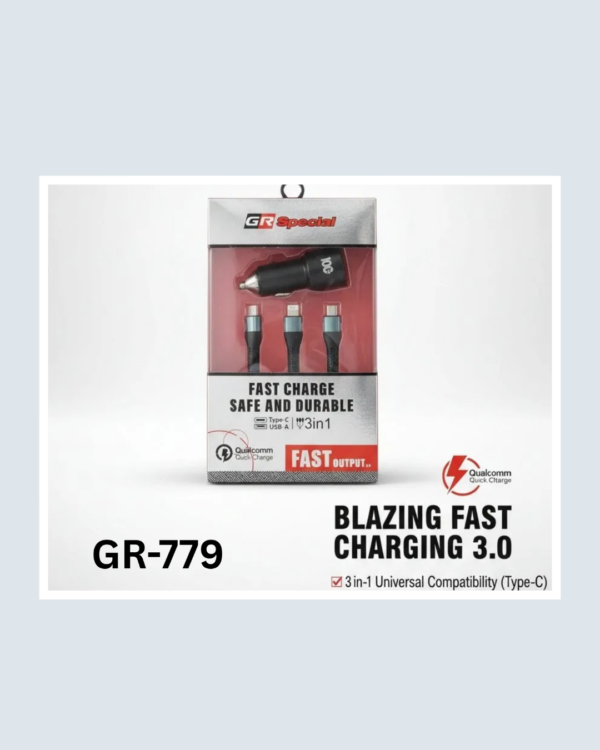 100W GR-779 Special 3-in-1 Fast Car Charger – Powerful & Safe Charging