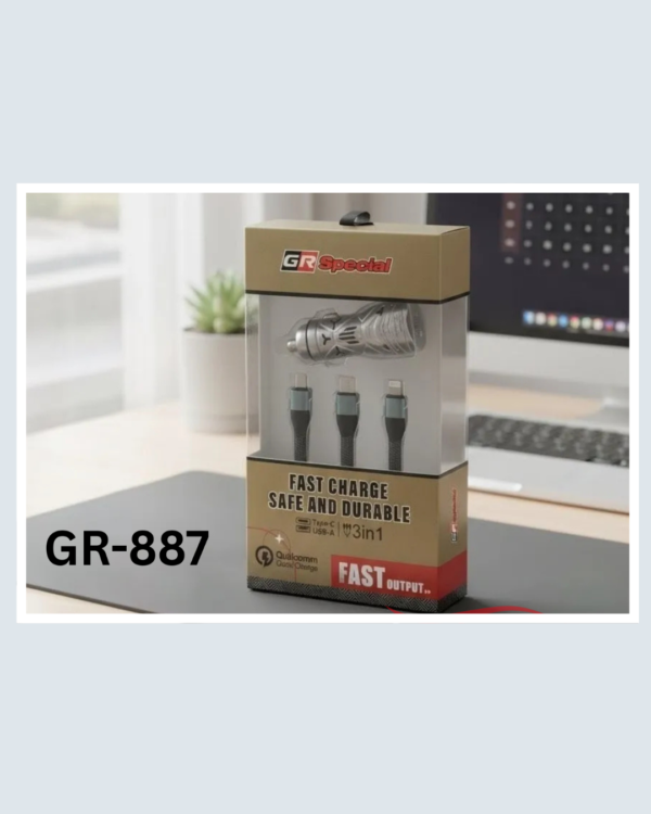 150W GR-887 Special 3-in-1 Fast Car Charger – Powerful & Safe Charging